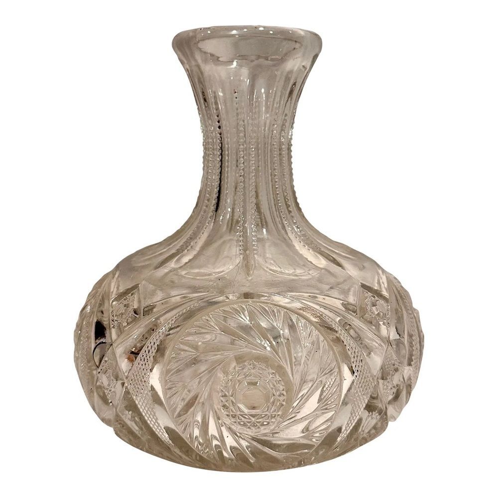 Vintage American Pressed Glass Decanter Star Pinwheel Pattern Water Wine Carafe